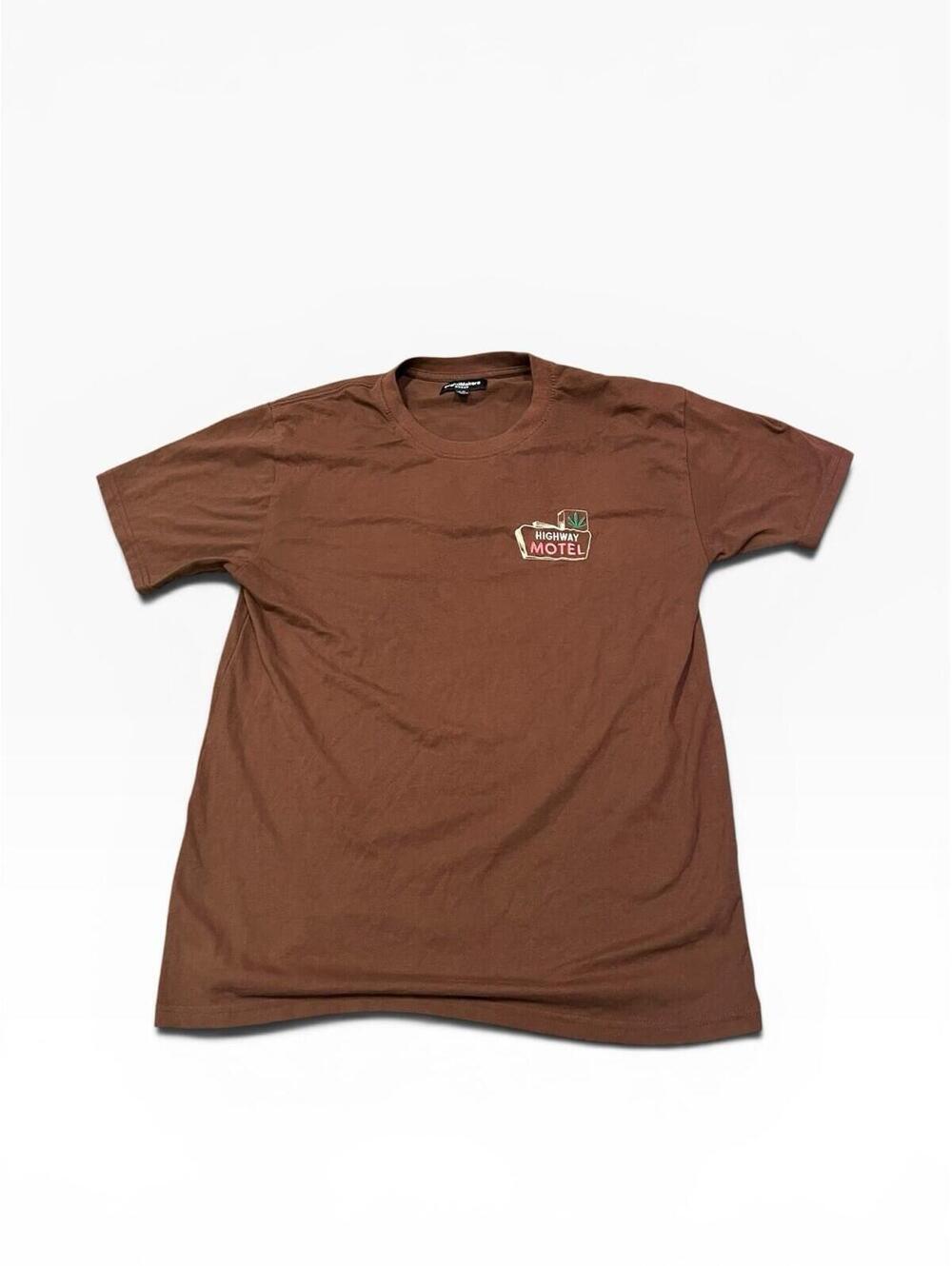 Highway Motel Route 420 Graphic T Shirt Mens Large Brown Weed Humor Tee